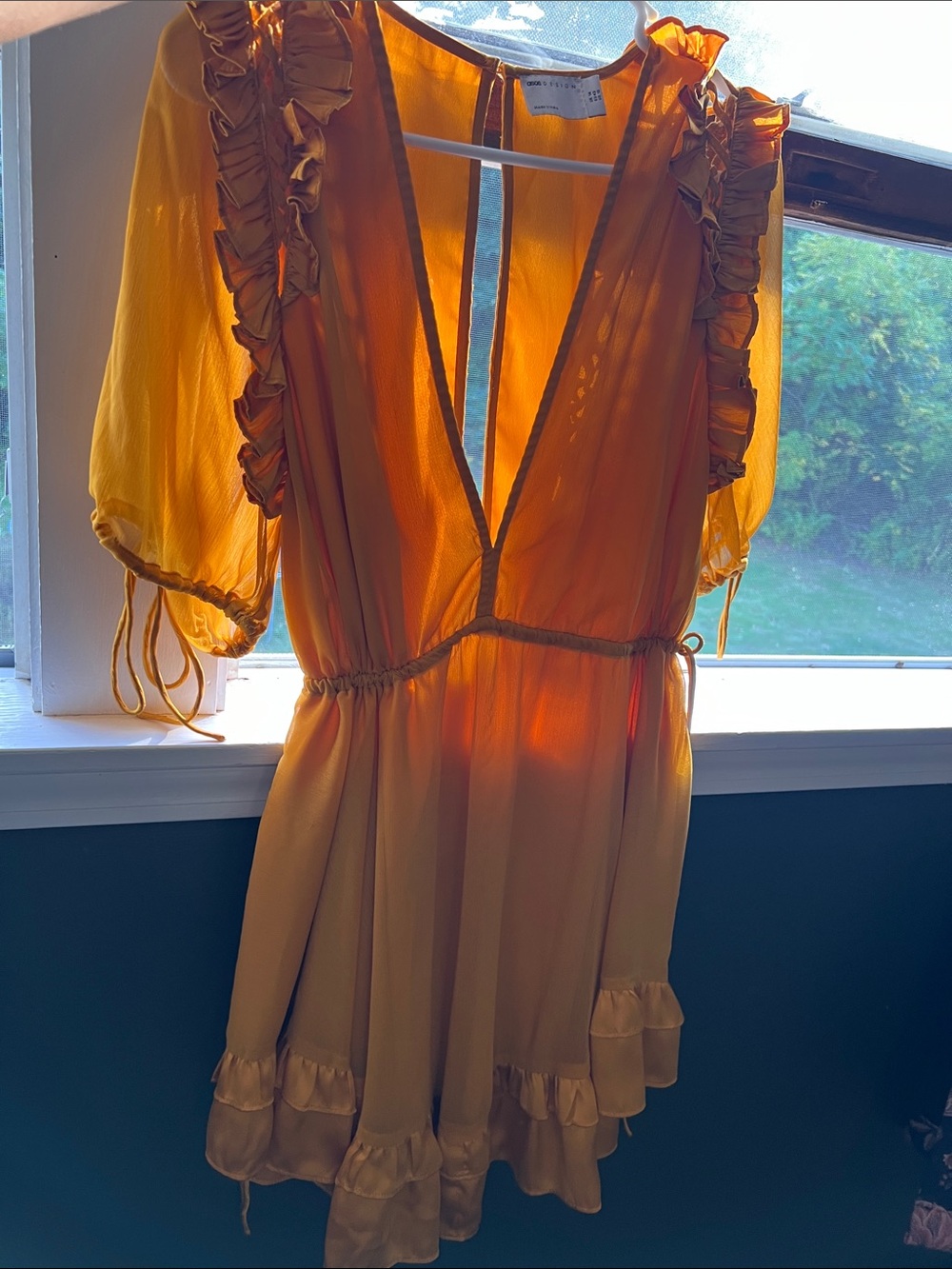 ASOS Orange Ruffle V-Neck Peasant Tunic - Picture 6 of 8